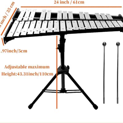 32 Note Glockenspiel Xylophone Bell Kit, Percussion Instruments for Music Teaching with Adjustable Stand, Mallets and Carrying Bag, Professional Xylophone Bell for Adults & Students(black) image 2