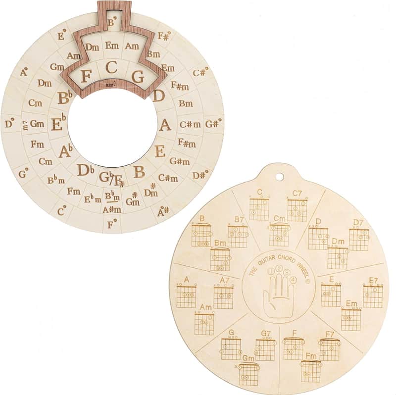 Wooden Melody Tool, Round Circle of Fifths Wheel Melody Tool with Guitar Chord Wheel, 6.3 inches Large Size Music Theory Learning Tool for Musicians, Songwriters, Beginners image 1