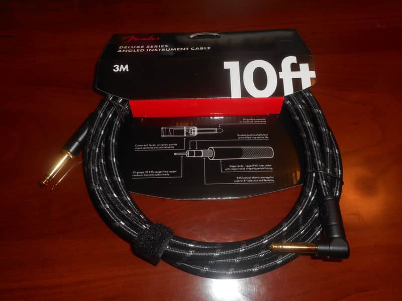 Fender Deluxe Series 10' Straight/Angled Black Tweed Instrument Cable, 099-0820-090 image 1
