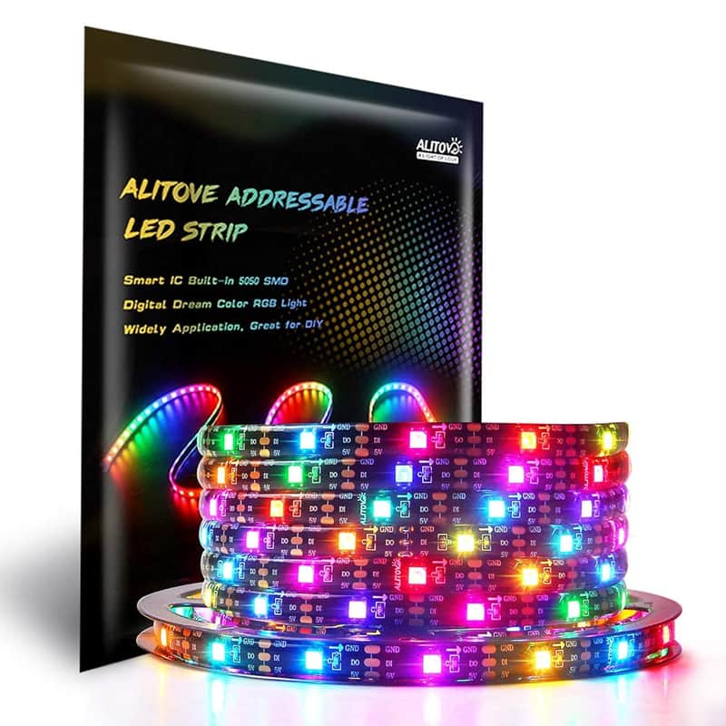 16.4Ft Individually Addressable Rgb Led Strip Light 5M 150 Pixels Dream Color Programmable Digital Led Flexible Strip Waterproof Ip65 Black Pcb 5V For Home Bedroom Bar Decor Lighting image 1