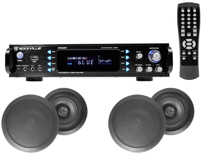 (4) Black Ceiling Speaker System+Bluetooth Amp/Receiver 4 Restaurant/Office image 1