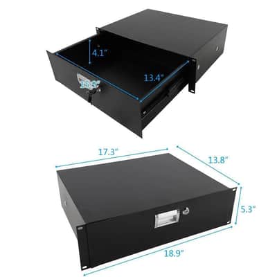 Rack Mount DJ 19" 3U Rack Road Case Equipment Deep Drawer Locking Black image 2