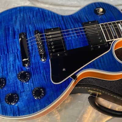 NEW! Gibson Dealer Select Custom Shop Les Paul Custom AAA Figured Flame Top - Transparent Blue / Natural Back - Authorized Dealer - WOW! 8.9 lbs - G06607 image 2