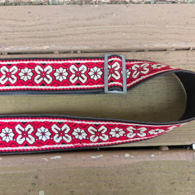 Vintage 1960's Ace Guitar Strap! Red, White Flower Pattern, Metal Buckle! Original Case Candy! image 3