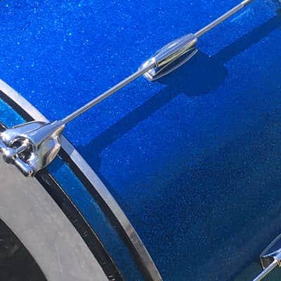 Vintage 1960s Gretsch Round Badge 2-Piece Blue Sparkle Glass Glitter Jazz Drums Virgin Bass Snare USA Jasper Shells 14/22 image 11