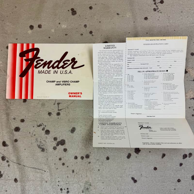 Vintage 1970s Fender Champ Amplifier Owner's Manual and Warranty Card image 1