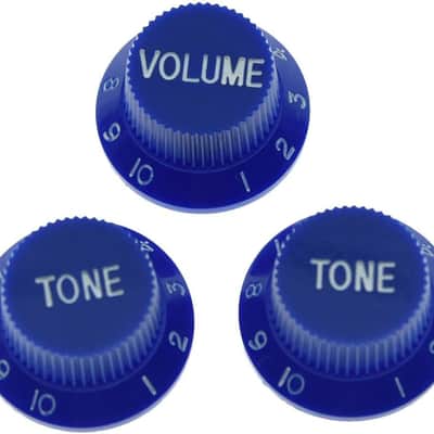 Set of 3 Blue w/White Number ST Strat Style Guitar Knob Volume Tone Knobs image 2