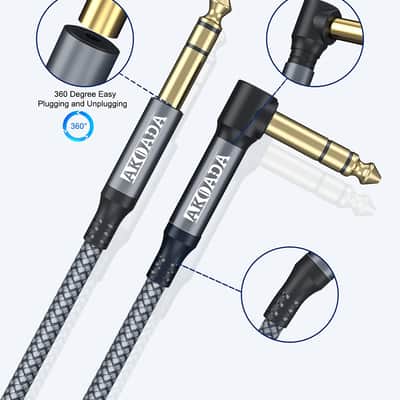 2 Pack 10ft 1/4 Inch TRS Cables | Right Angle 6.35mm Audio Cords for Guitar Bass Keyboard Mixer Amp and Speaker image 3