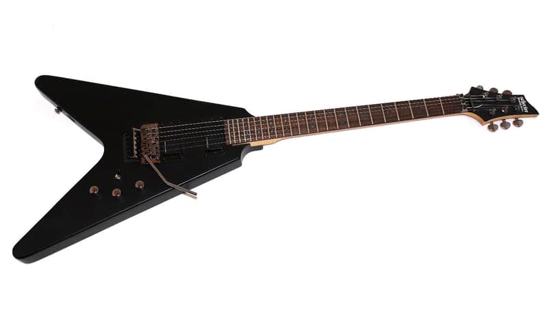 Schecter Demon V-1 Custom FR Black Flying V Electric Guitar | Reverb