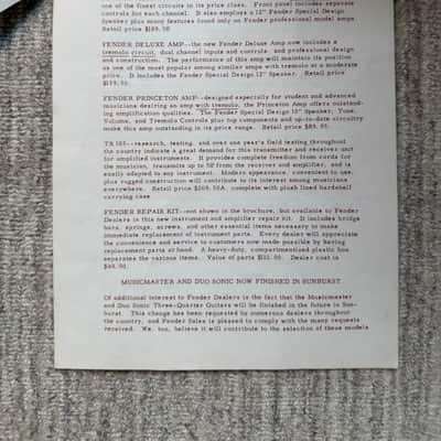 1961 Fender Dealer Letter Reverb Unit Bass VI Custom Colors image 2