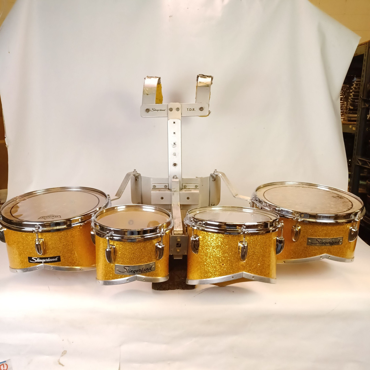 Slingerland 12,8,10,13"Gold Sparkle Marching Quads-Tom Drums Vintage 70s 5Ply US — main photograph