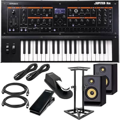 Roland Jupiter-Xm Portable Synthesizer, (2) KRK RP5G4 Monitor, Monitor Stands, Sustain Pedal, Nektar NX-P, (2) 1/4 Cables, (2) Midi Cables Bundle