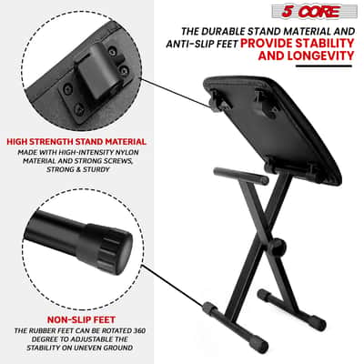 5 Core Keyboard Stand Piano Bench Combo Adjustable Key Board Stands 2" Padded Musician Chair Set image 9
