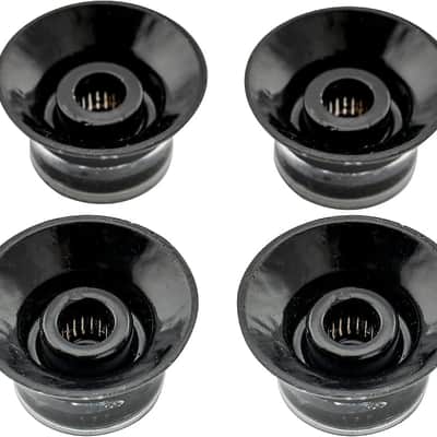Pro Metric Size 18 Spline Top Hat Bell Reflector 2 Volume 2 Tone Knobs Set for Epiphone Les Paul SG Electric Guitar Asia Import Guitar Bass Split Shaft Pots, Black with Silver Top image 2