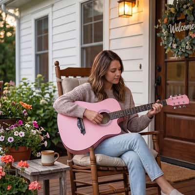 Cxxss Matte Pink 38-inch Acoustic Guitar with Picks, Strings, Capo, Case, Tuner, and Strap image 8