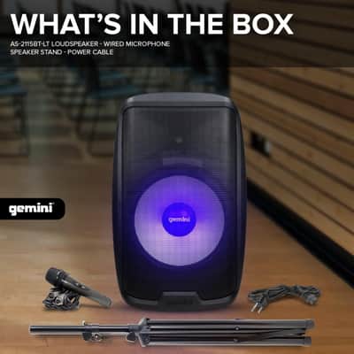 Gemini Sound AS-2115BT-LT-PK 2000 Watt LED LIT 15 Inch Woofer Professional Active Bluetooth DJ PA Speaker, Stand, Mic and Remote Set with Onboard 3-Channel. TWS Stereo Pairing/Linking Pro Fly Points image 2