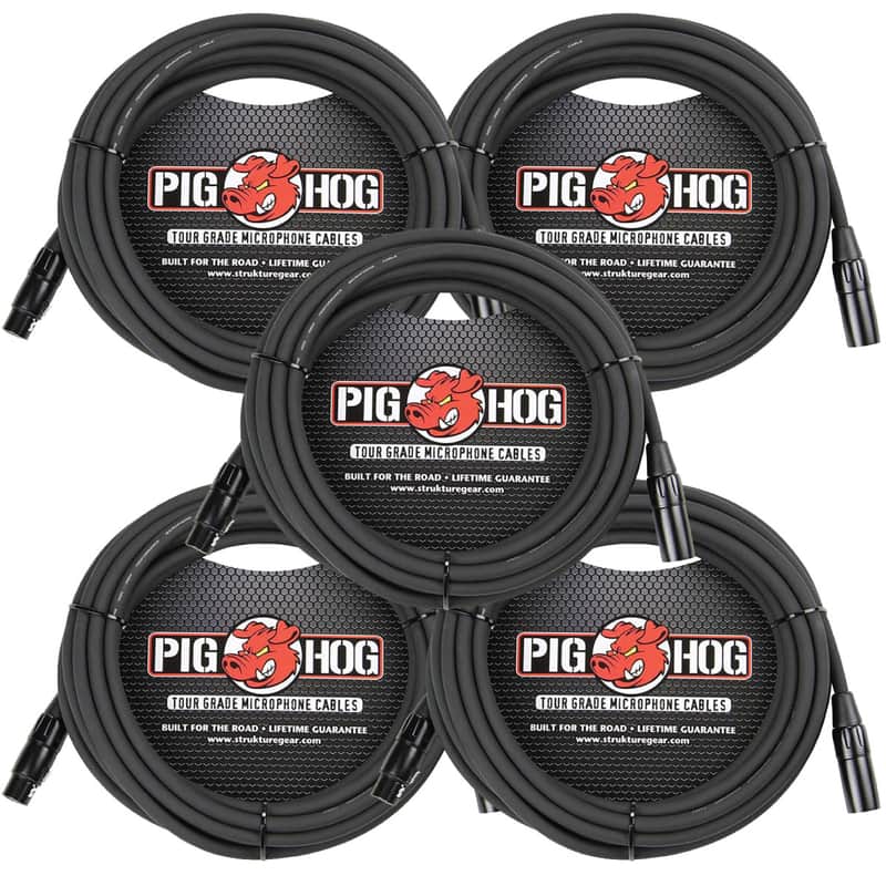 5 Pack Pig Hog PHM25 Tour Grade XLR Male to Female Mic Cable - 25" New image 1