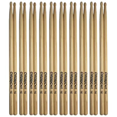 ChromaCast 7A USA Made Hickory Drumsticks 10 Pair - Wood Tipped - Perfect for Beginner, Intermediate and Professional Drummers - Real American Hickory Wood image 1