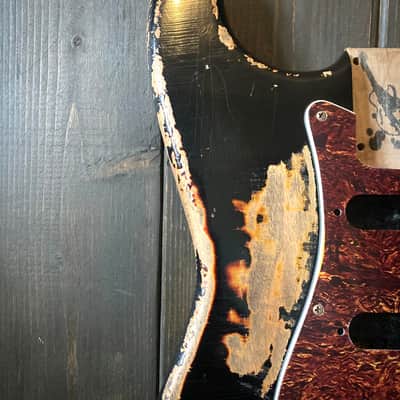 Relic Stratocaster body - Black over Three Tone Sunburst Alder strat body, Jozo Reece guitars image 3