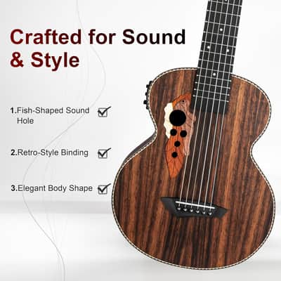 30inch Wood Electric Guitalele Small Guitar Kit Beginner Guitarlele Starter Bundle Strings, Padded Gig Bag, Strap Set image 3