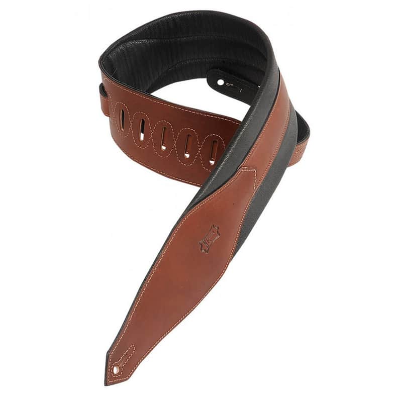 Levy's MSS90-BRN Carving Leather Bass Guitar Strap 3 1/2" Padded Brown image 1