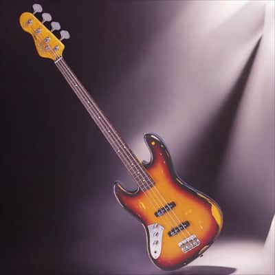 Vintage LV74MR-JP Icon Series Fretless Left-Handed - Sunset Sunburst image 4
