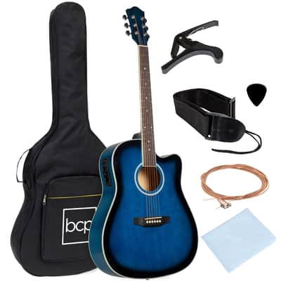 Best Choice Products 41in Beginner Acoustic Electric Cutaway Guitar Set w/ Case, Strap-Blue image 1