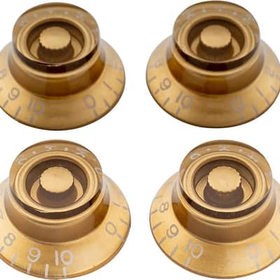 Metric Size 18 Spline Bell Top Hat Control Knobs for Epiphone Les Paul SG Electric Guitar Asia Import Guitar Bass Split Shaft Pots, Gold (Set of 4) image 1
