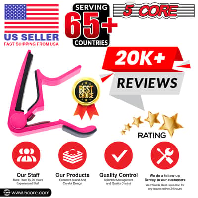 5 Core 6-String Guitar Capo Pink 2 Pack Guitar Accessory for Acoustic, Bass & Electric Guitars image 15