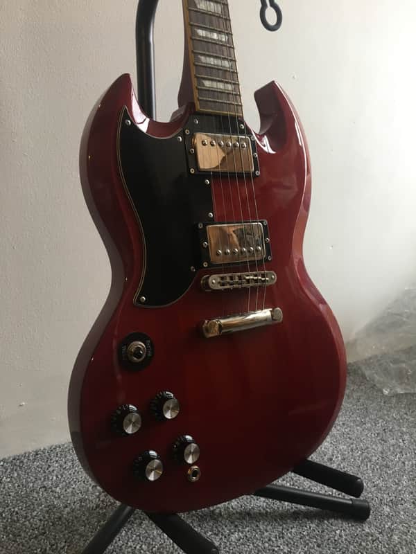 Burny Super Grade SG Cherry Left Handed | Reverb