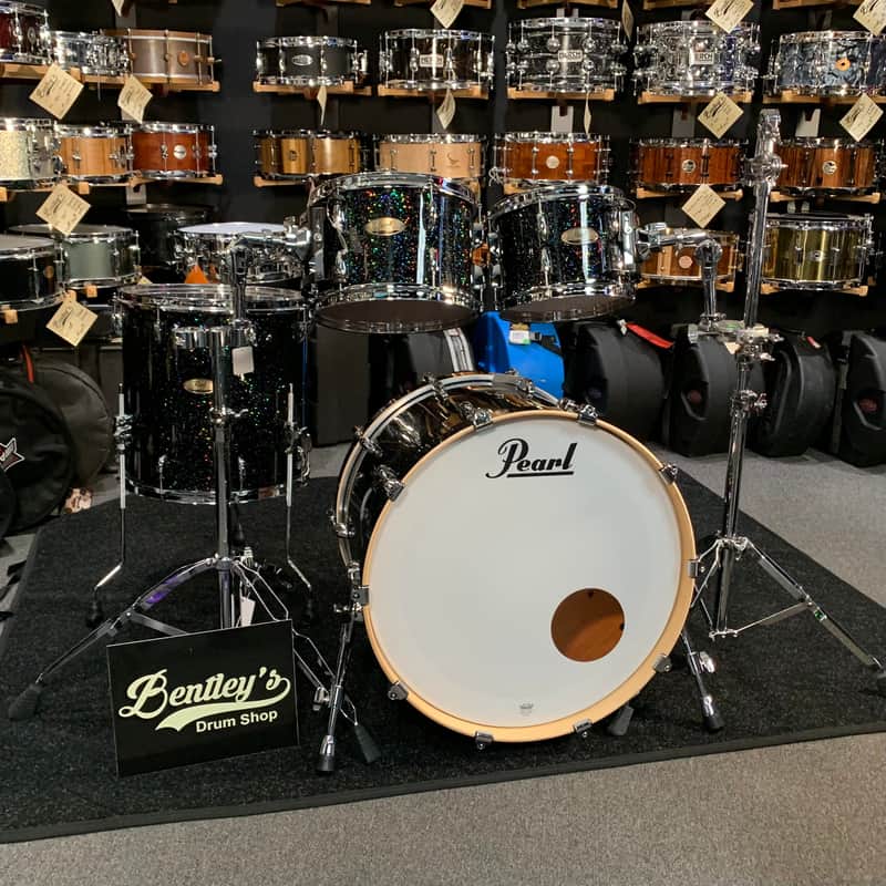 ~NEW~ Pearl STS924XSP/C316 Session Studio Select Birch/Mahogany Hybrid 4-Piece 10/12/16/22 Drum Kit Set in Black Halo Glitter Lacquer image 1
