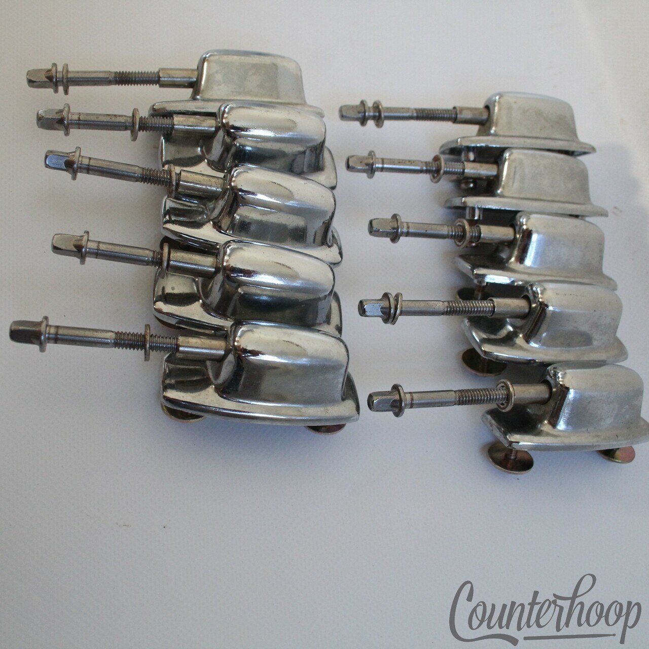 Ludwig 10x Tom Drum Lugs+Tension T-Rods Set Chrome 1 11/16" Standard/Rockers 80s — main photograph