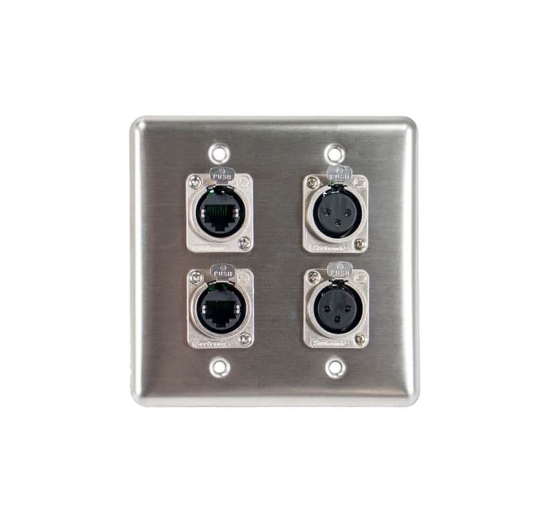 OSP Q-4-2E2XF Quad Wall Plate 2 RJ45 Tactical Ethernet Pass-through & 2 XLR Female connectors image 1