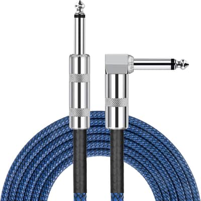 1/4 Inch Cable Guitar Cable 10 Ft Straight to Right Angle 1/4 Inch 6.35mm Plug Bass Keyboard Instrument Cable Blue and Black Tweed Cloth Jacket, electric mandolin, pro audio image 1
