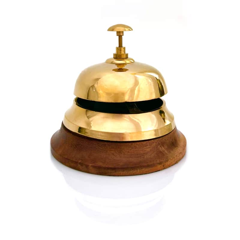The Ventiano Brass Desk Bell with Wooden Base for Reception Call Bell Ideal for Hotels, Schools and Restaurants image 1