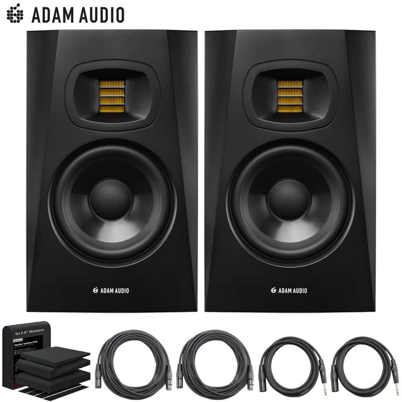 ADAM Audio T5V 5" Studio Monitor, Black (Pair) + Speaker Accessories Bundle image 1