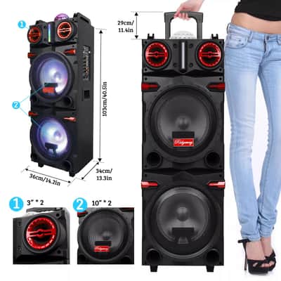 Double 10" Portable PA Bluetooth Speaker with Subwoofer – DJ Party Sound System with MIC & FM image 6