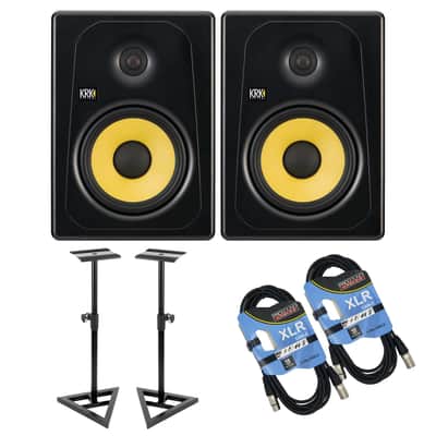 (2) KRK Kreate 8 Powered Studio Monitor - Studio Monitor Stands - (2) XLR Cables Bundle image 1