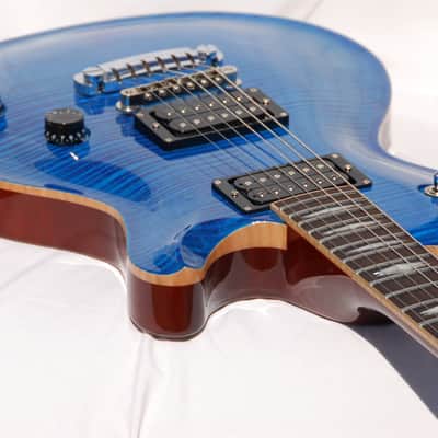 New FGN (Fujigen) Guitars Expert Flame Flamed Maple Les Paul Emerald Blue image 2