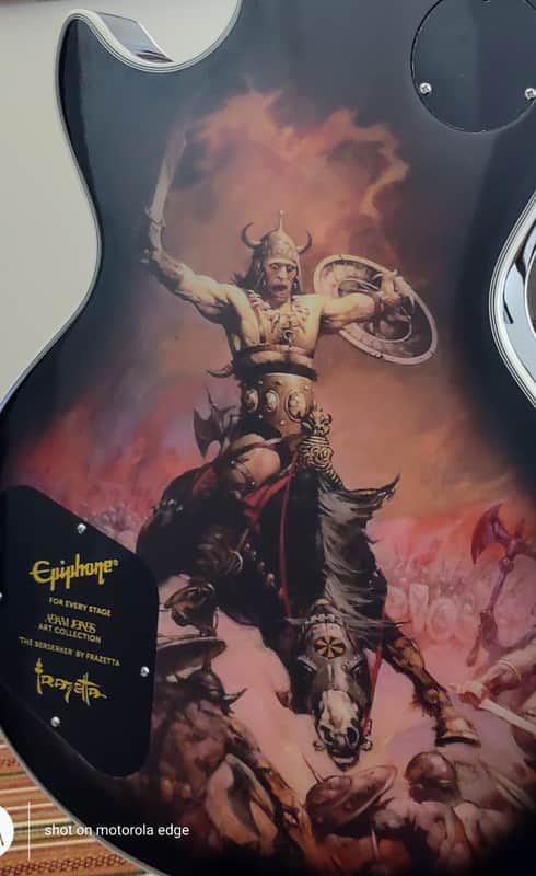 Epiphone Adam Jones Signature Art Series Les Paul Custom 2023 - Frazetta "The Berserker" / Silverburst image 1