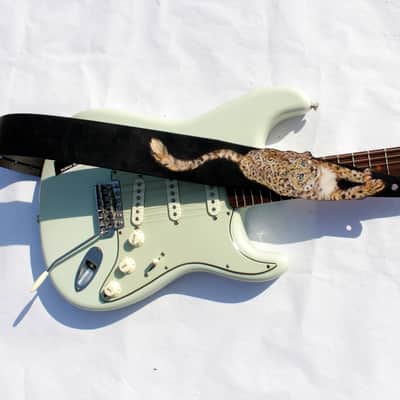 Burny Black custom guitar strap _ snow leopard black made to order - oil image 3
