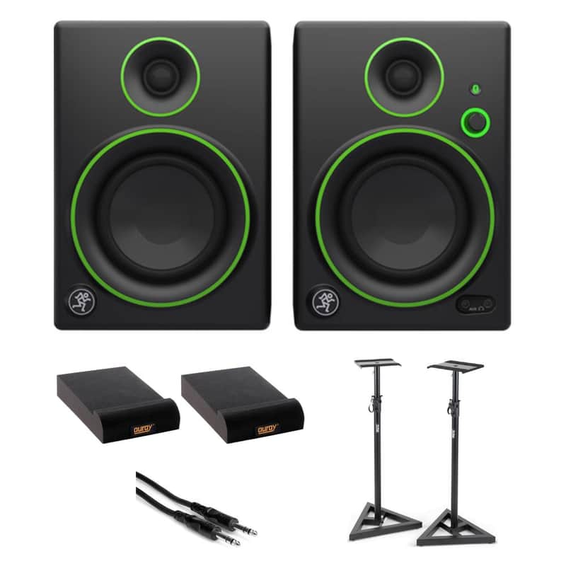 Mackie CR5BT Powered 5 Studio Monitors Black Bundle with On-Stage SMS6000-P Studio Monitor Stand, Auray IP-S Isolation Pad for Studio Monitor (2-Pack), Hosa Stereo 1/4" Male Phone TRS Cable 10 image 1