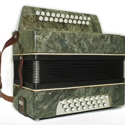 Folk Bayan Garmon Ukraine Marichka, Vintage Button Accordion Harmonica, 23x25 Squeezebox, Old Garmoshka in Tune, 2731 image 5
