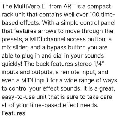 ART Multiverb LT 16 bit Multi effects processor Rack Mount image 5