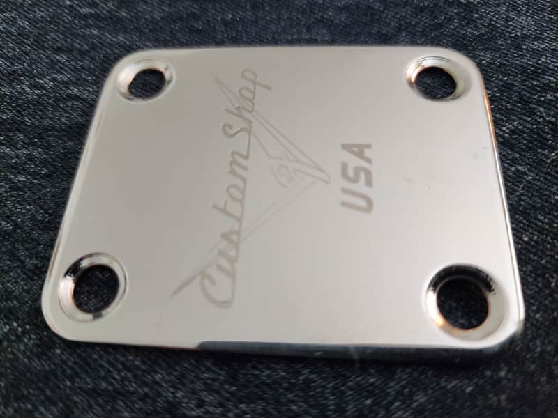 1990s Fender Custom Shop USA Old Logo Neckplate Chrome Unobtainium image 1
