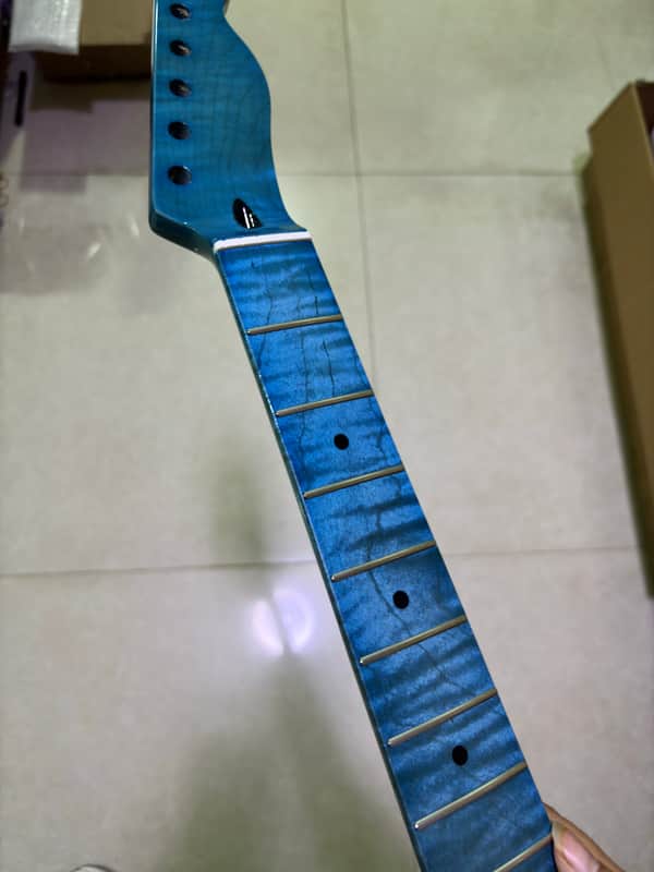 Blue Gloss 22Frets Flame Maple Electric guitar Neck 25.5in parts image 1