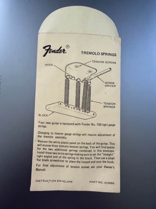 Fender Tremolo springs instructions envelope part No 010990 case candy  1970s image 1