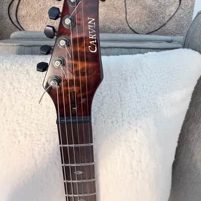 Carvin TL60 Neck-Thru Semi-Hollow Mint - Quilted Orange Burst - Walnut - Ghost Piezo MIDI Synth w/ Tweed Case (Plastic on Latches) & 13-Pin Cable Description: image 6