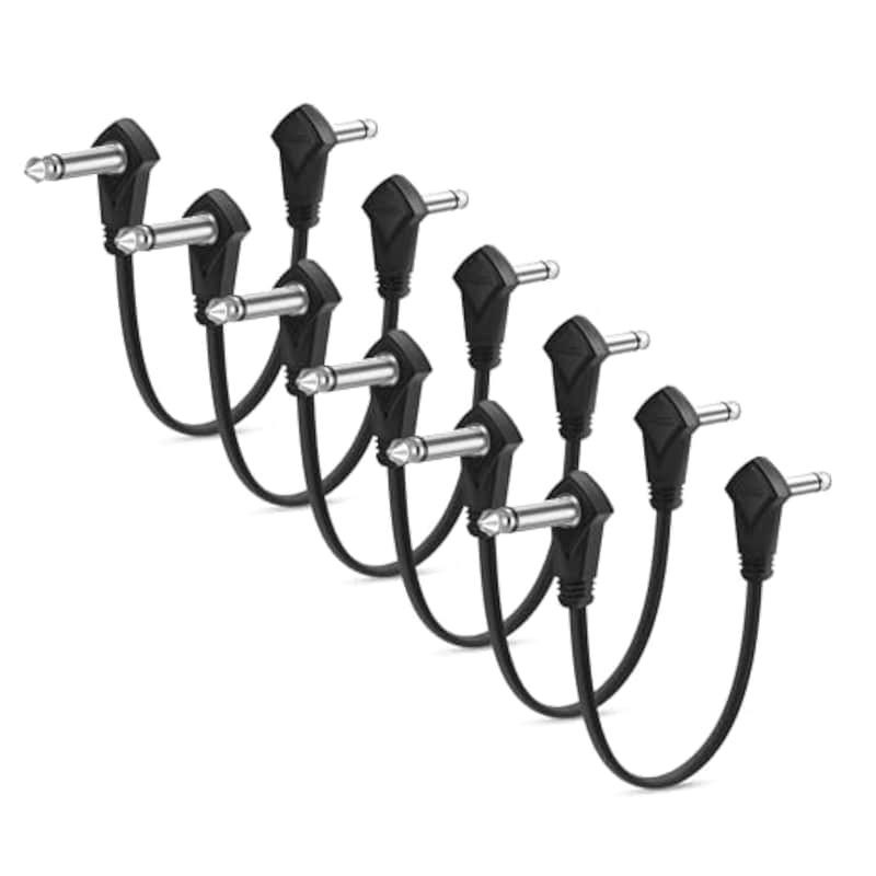 6 Pack 12 Inch Guitar Patch Cables, 30 Cm Black Guitar Pedal Cable Effect Cable Cord, 1/4" Inch Ts Low Profile Right Angle Patch Cable For Guitar Effect Pedal image 1