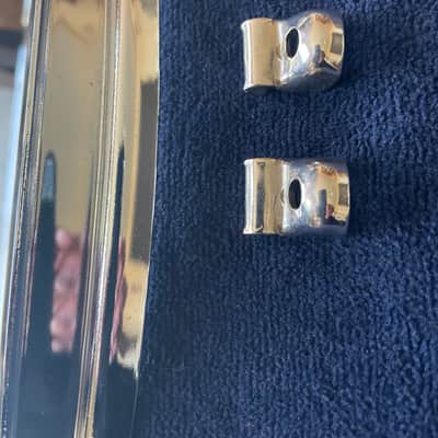 Slingerland Radio King Rim Clips (2) Nickel on Brass for Single Flange Rims on Snare Drum, Tom - EXCELLENT! image 1